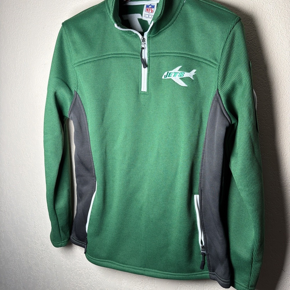 New York Jets Green 1/4 Zip Pullover Shirt Size S NFL Licensed Embroidered